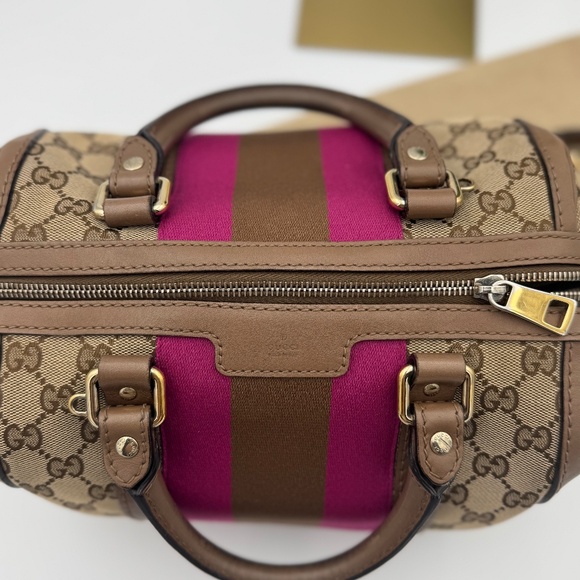 Gucci GG Canvas Boston Bag with Pink/Brown Web Stripe - Picture 2 of 8